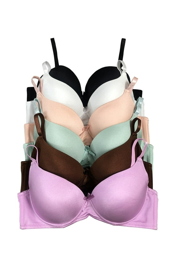 Women Bras 6 Packs T-Shirt Bras Full Coverage Comfortable Everyday Wear Size A to DDD Cups Bra 36DD (X9991)