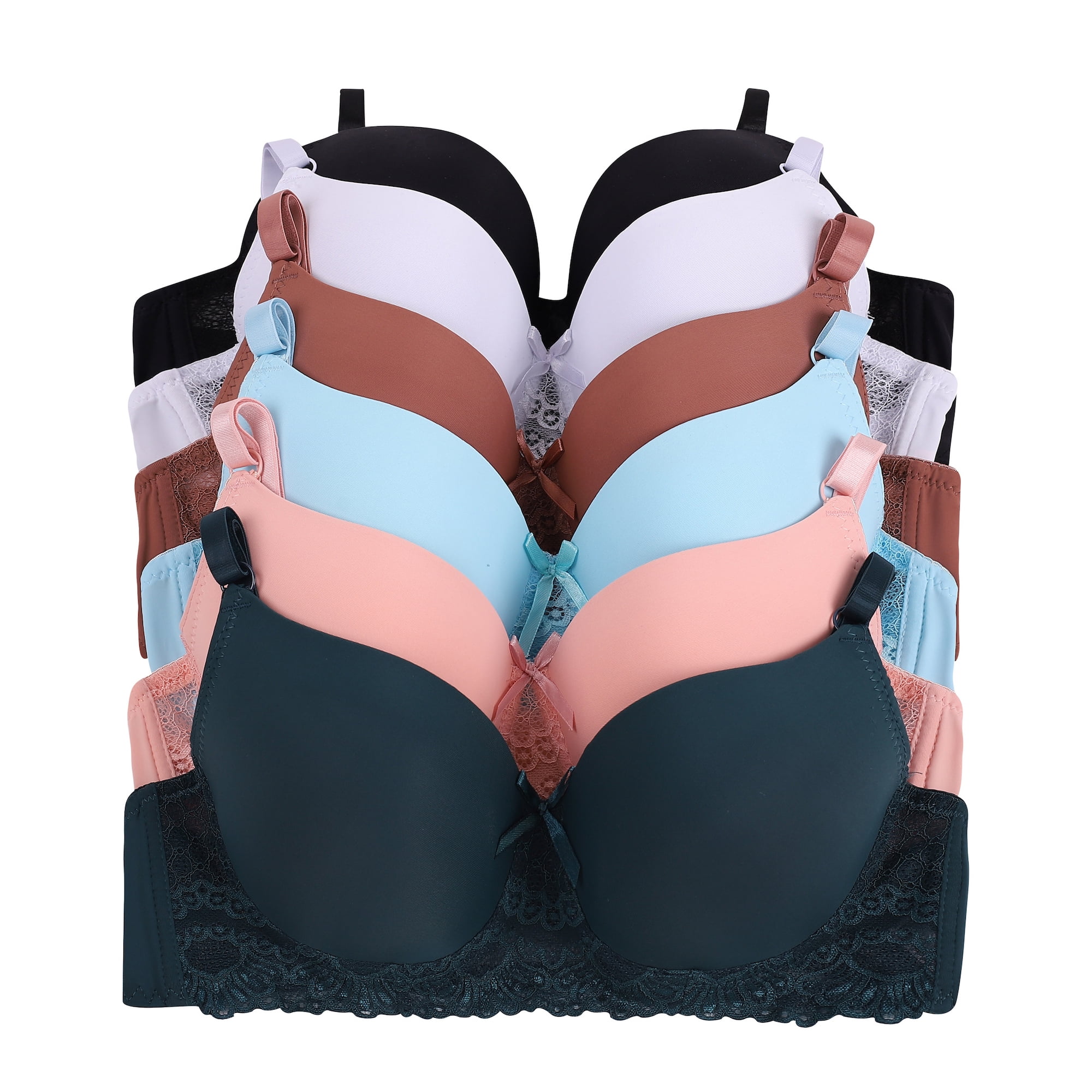 Women Bras 6 Packs T-Shirt Bras Full Coverage Comfortable Everyday Wear ...