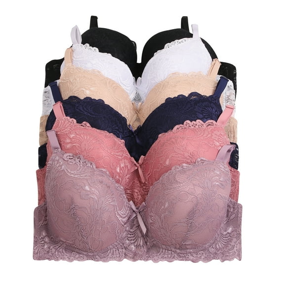 Women Bras 6 Packs T-Shirt Bras Full Coverage Comfortable Everyday Wear Size A to DDD Cups Bra 42C (S6860)