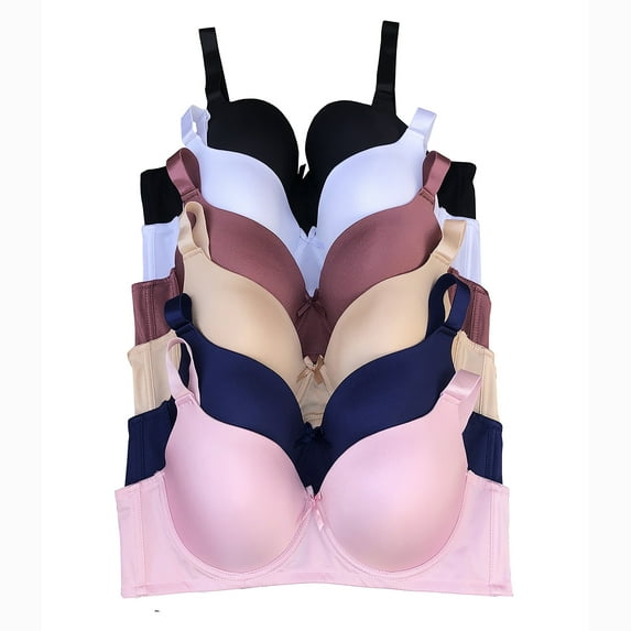 Women Bras 6 Packs T-Shirt Bras Full Coverage Comfortable Everyday Wear Size A to DDD Cups Bra 42D (S9995)