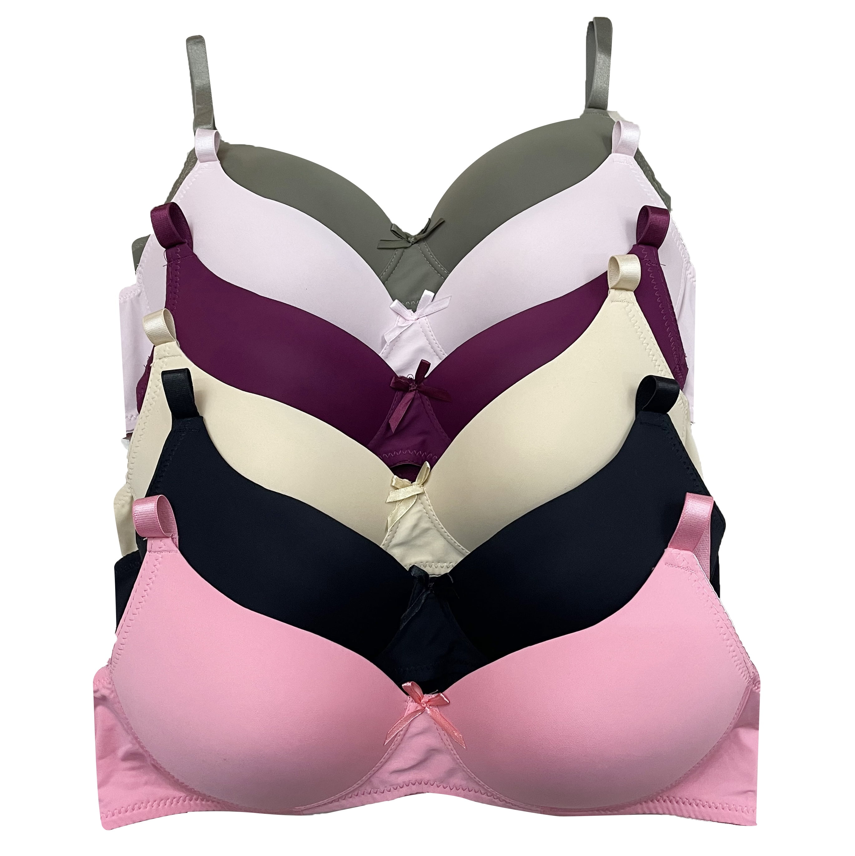 Women Bras 6 Packs of T-Shirt Comfortable Everyday A B C D DD DDD Cups Full Coverage Wire Free Bra 42D (W3912)