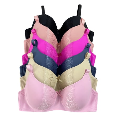 Women Bras 6 Pack of T-shirt Bra B Cup C Cup D Cup DD Cup DDD Cup 44DD (3905)