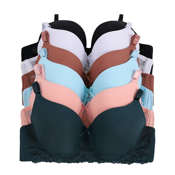 Women Bras 6 Packs T-Shirt Bras Full Coverage Comfortable Everyday Wear Size A to DDD Cups Bra 44DD (S5883)