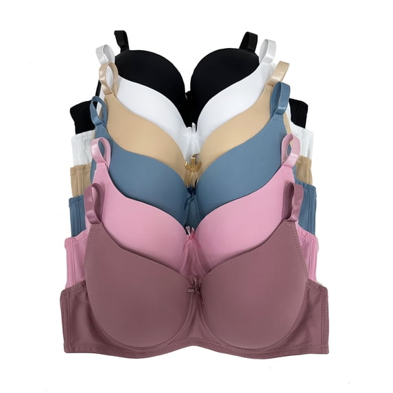 Viola’s Secret Women's Molded Cup Solid Print Underwire Bras, Multicolor (6-Pack)