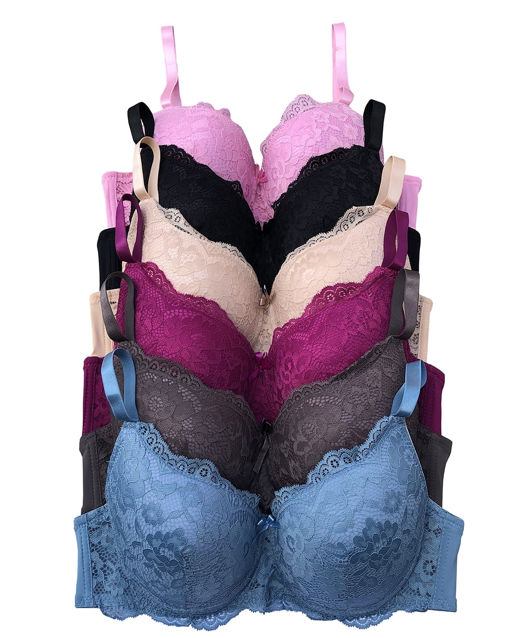 Women Bras 6 Packs T-Shirt Bras Full Coverage Comfortable Everyday Wear ...