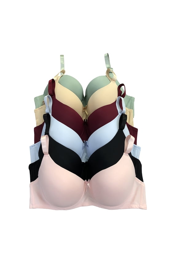 Women Bras 6 Packs T-Shirt Bras Full Coverage Comfortable Everyday Wear Size A to DDD Cups Bra 44DDD (W3911)