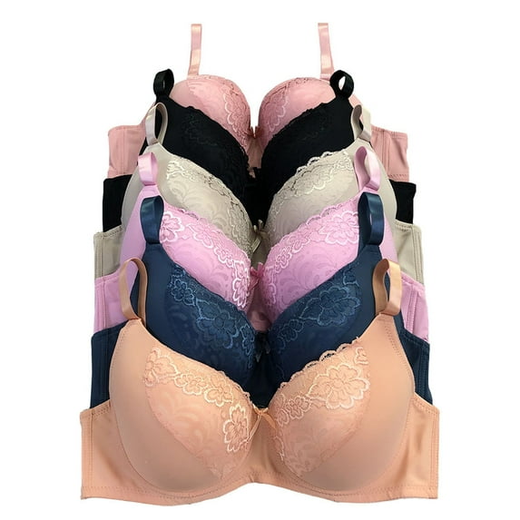 Women Bras 6 Packs T-Shirt Bras Full Coverage Comfortable Everyday Wear Size A to DDD Cups Bra 46DDD (S3902)
