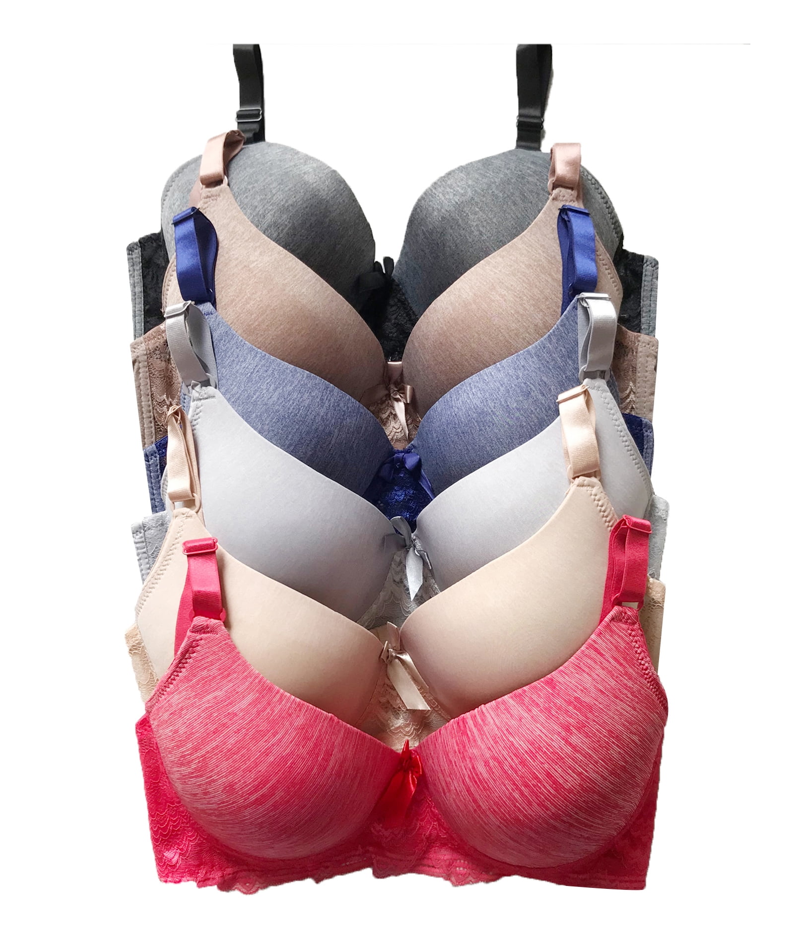 Women Bras 6 Pack of T-shirt Bra B Cup C Cup D Cup DD Cup DDD Cup Size 40D  (8227) 