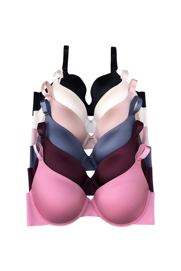 Women Bras 6 Packs T-Shirt Bras Full Coverage Comfortable Everyday Wear Size B C D DD DDD Cups Bra 36DD (X8601)