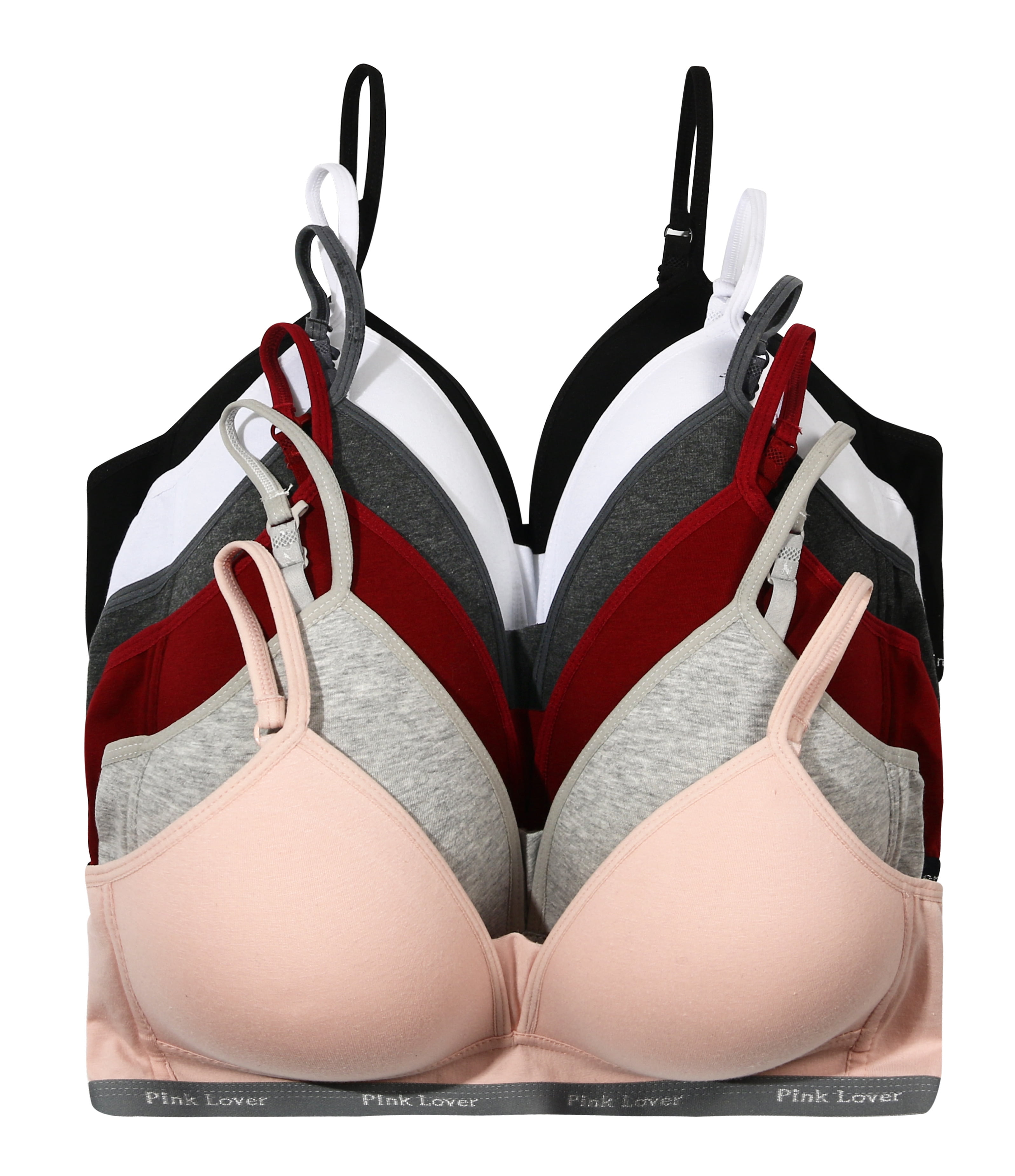 Women Bras 6 Packs of T-Shirt Comfortable Everyday A B C D DD DDD Cups Full Coverage No Wire Cotton Bra 36B (W6873)