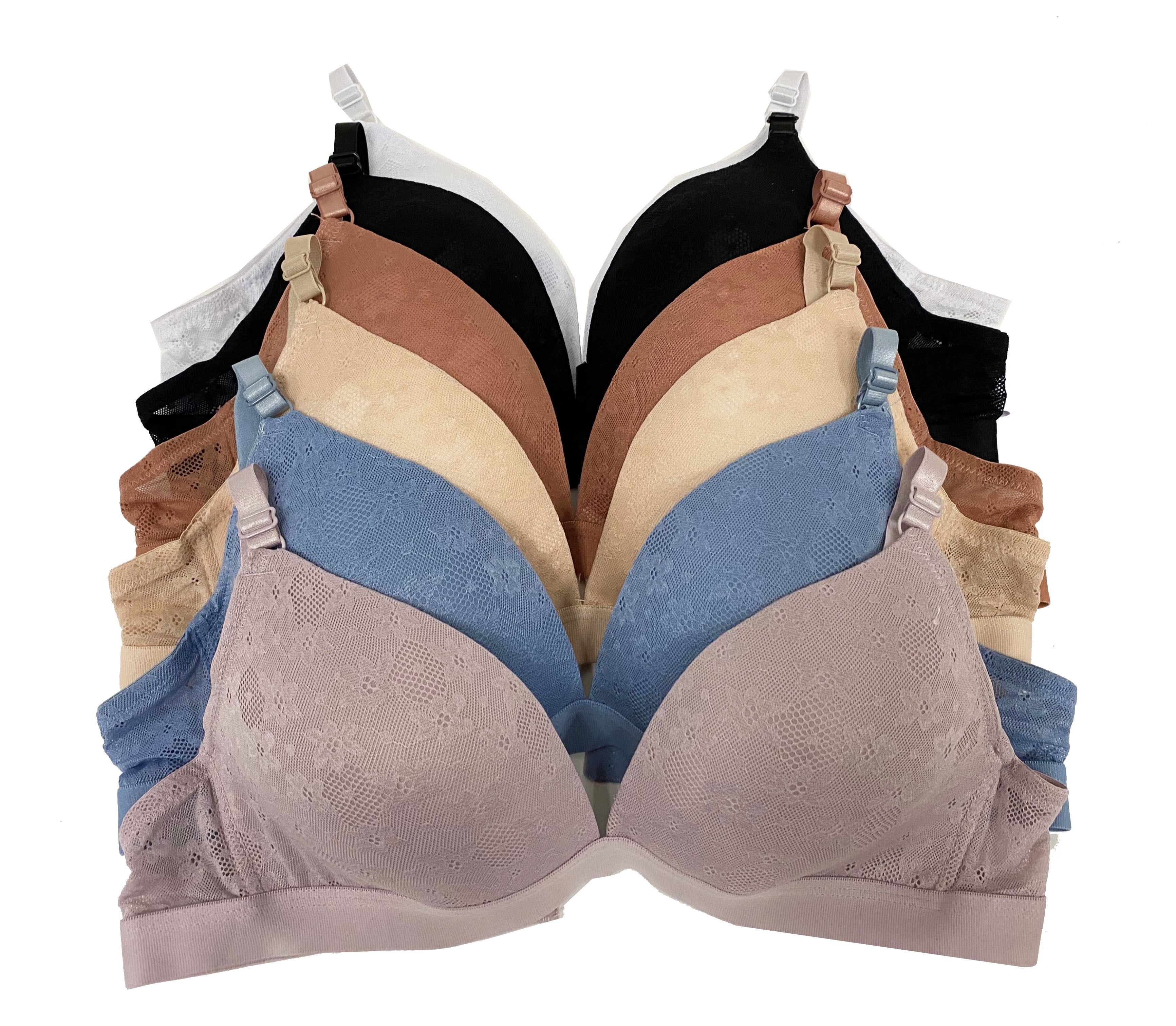 Women Bras 6 pack of Basic No Wire Free Wireless Bra B cup C cup Size 36B  (S6319)