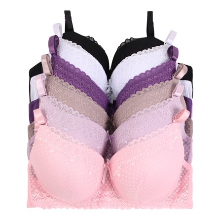 Women Bras 6 pack of Bra with lace B C D DD DDD cup, Size 36D (S9317)