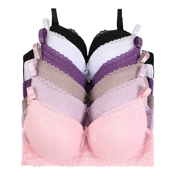 Women Bras 6 pack of Bra with lace B C D DD DDD cup, Size 36D (S9317)