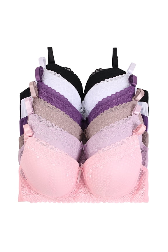 Women Bras 6 pack of Bra with lace B C D DD DDD cup, Size 36D (S9317)