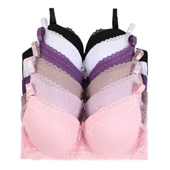 Women Bras 6 pack of Bra with lace B C D DD DDD cup, Size 40D (S9317)