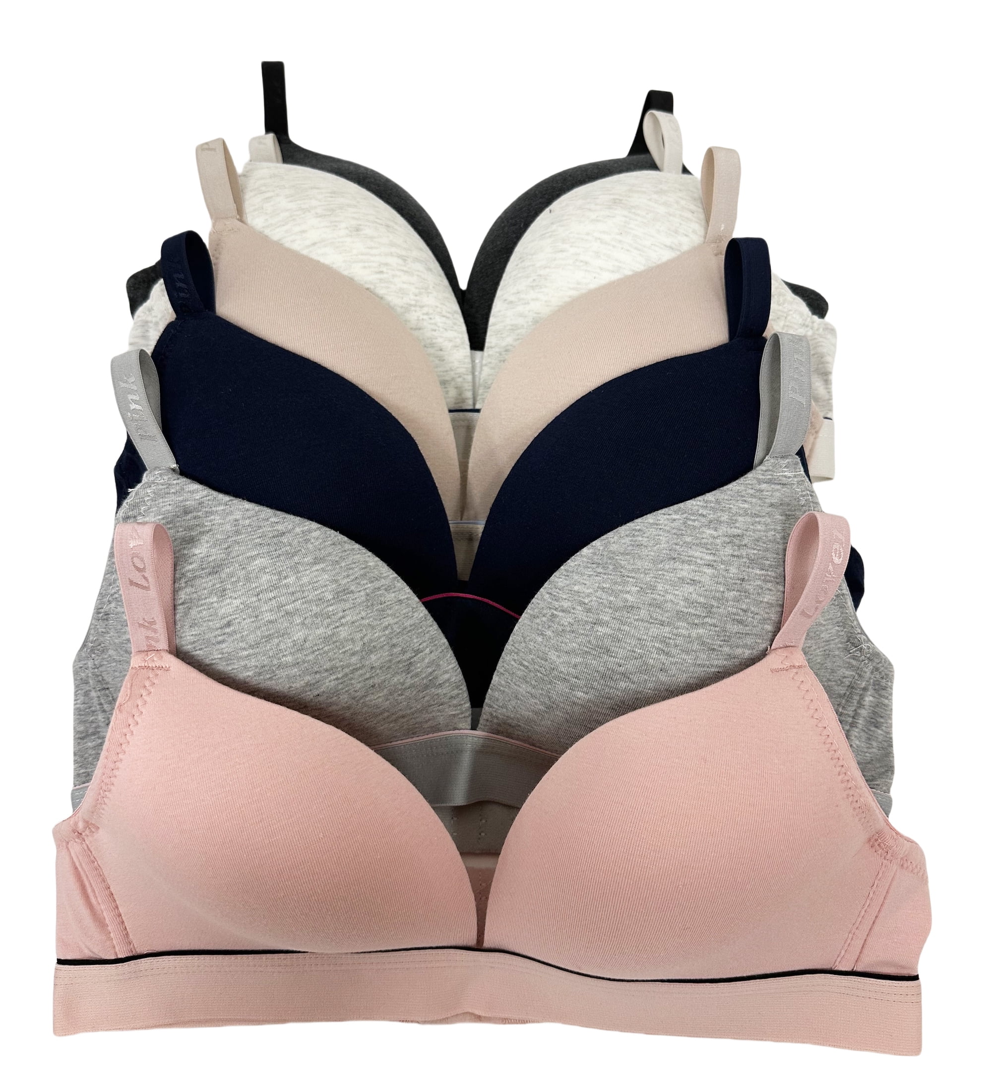 Women Bras 6 Packs of T-Shirt Comfortable Everyday A B C D DD DDD Cups Full Coverage Bra 36B (6871)