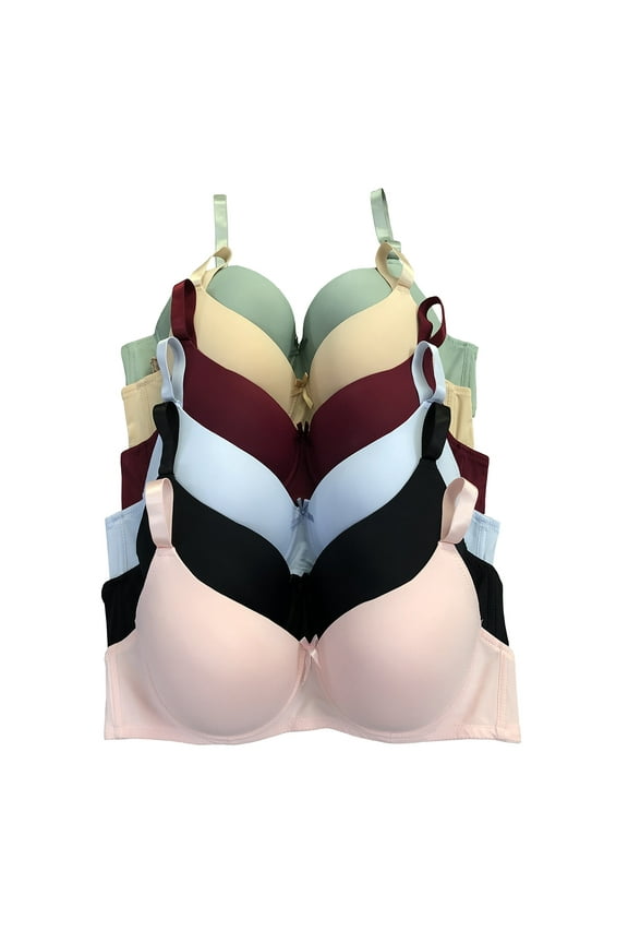 Women Bras 6 Packs T-Shirt Bras Full Coverage Comfortable Everyday Wear Size A to DDD Cups Bra 38DDD (A3911)