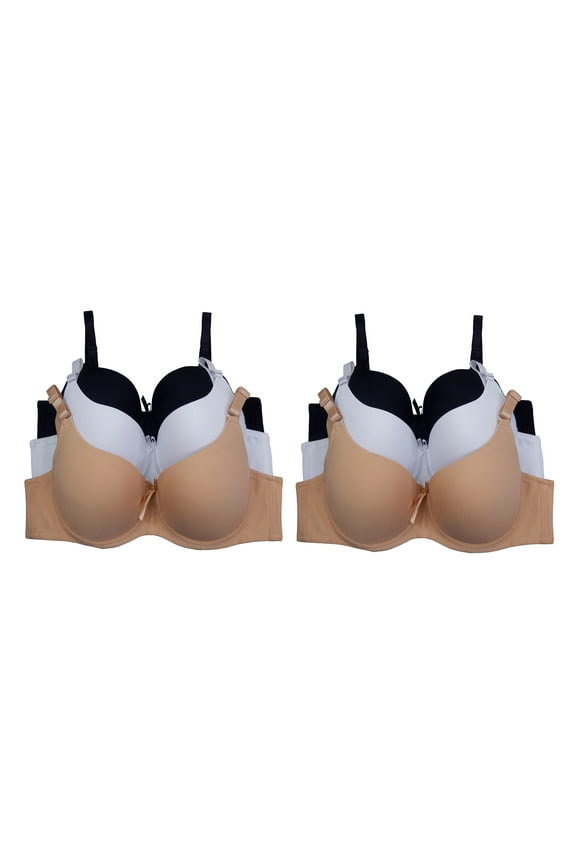 Women Bras Basic Color 6 pack of T-shirt Pushup Bra B cup C cup, Size 36D (9299)