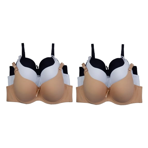 Women Bras Basic Color 6 pack of T-shirt Pushup Bra B cup C cup, Size 46DDD (9299)