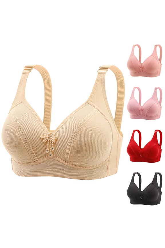 Women Bras Bra Front Button Seamless Gather No Steel Ring Vest Style Beige 36
