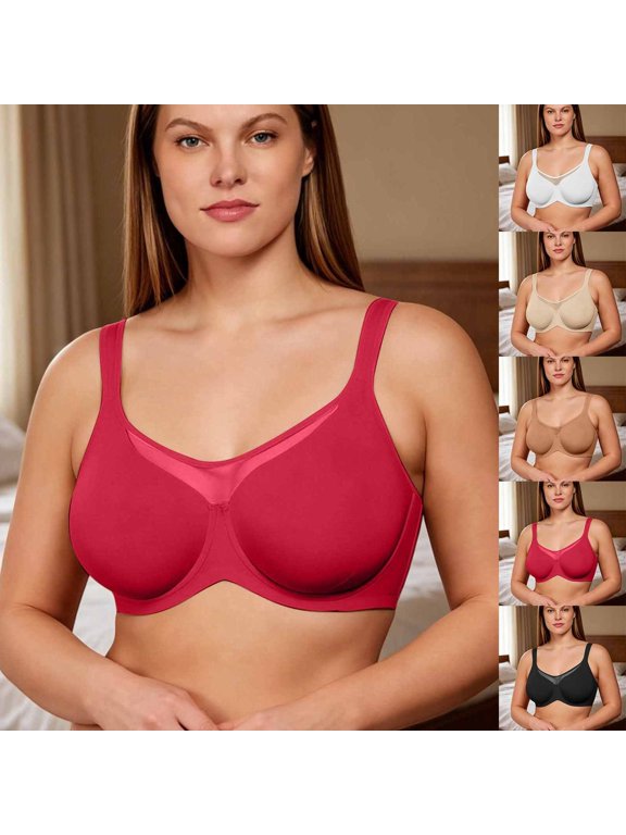 Women Bras Full Figure Seamless Underwire T Shirt Push Up Comfort Everyday Beige 38E
