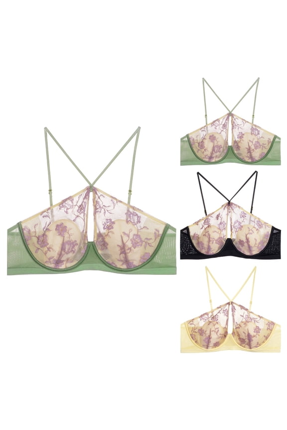 Women Bras Halter Neck Bra Thin Large Bust Bulge Back Girl Bunny Ear Cup Black L