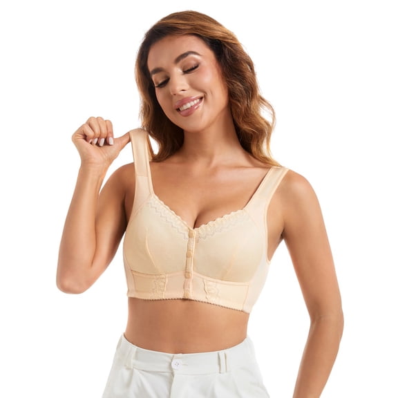 Women Bras, Lace Comfortable Front Close Wireless Bra