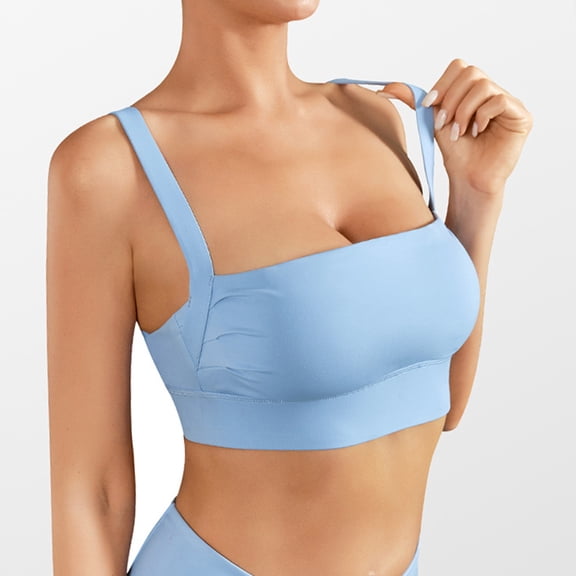 Women Bras Ladies' Shock-absorbing Gathering Yogarunning And Fitness Wearing Beautiful Back Underwear For Outerwear Wireless Bra SkyBlue S