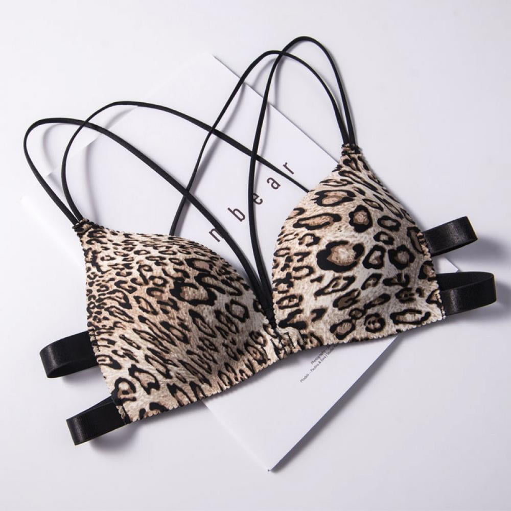 Women Bras Leopard Print Bras Lingeries Cross Beauty Back Floral Front  Buckle Deep V Gather Bras 