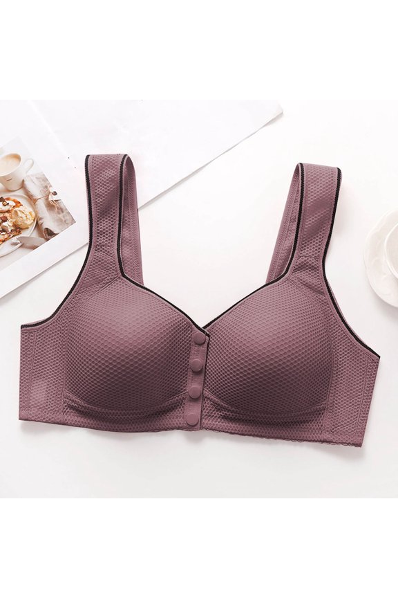 Women Bras Mesh Fashion Thin Style Ventilate Front Buckle Bra Without Steel Rim Bra for Women Purple M