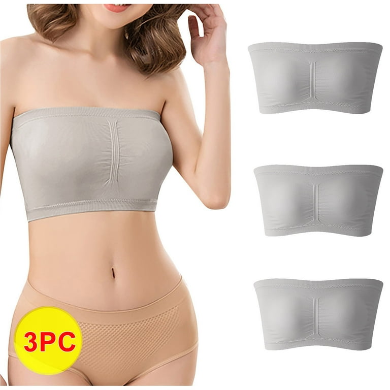 Women Bras No Underwire 3 PC Bandeau Bras Women Stretch Plus Size Stra Bra  Bralettes Non Padded Stretch Top Tube Bras for Women Girls Breathable and