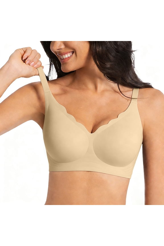 Women Bras No Underwire Scalloped Push Up Buttery Soft Tshirt Bra Seamless Full Coverage Convertible Everyday Bra