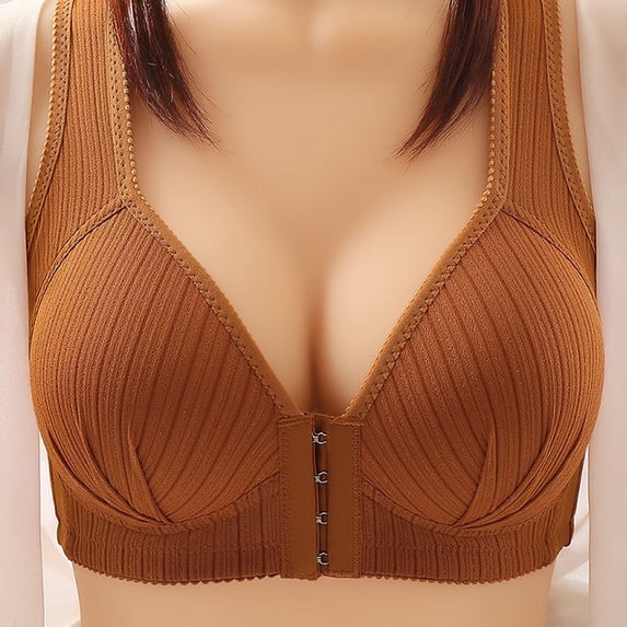 Women Bras Plus Size,Ladies Bra Soild Wire Free Underwear One-Piece Bra Everyday Front Buckle Underwear
