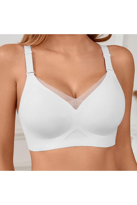 Women Bras Seamless Sheer Mesh Lette for Airy Lightweight Soft Comfort Wireless with Jelly Support and Lift Bras for Women White XXL