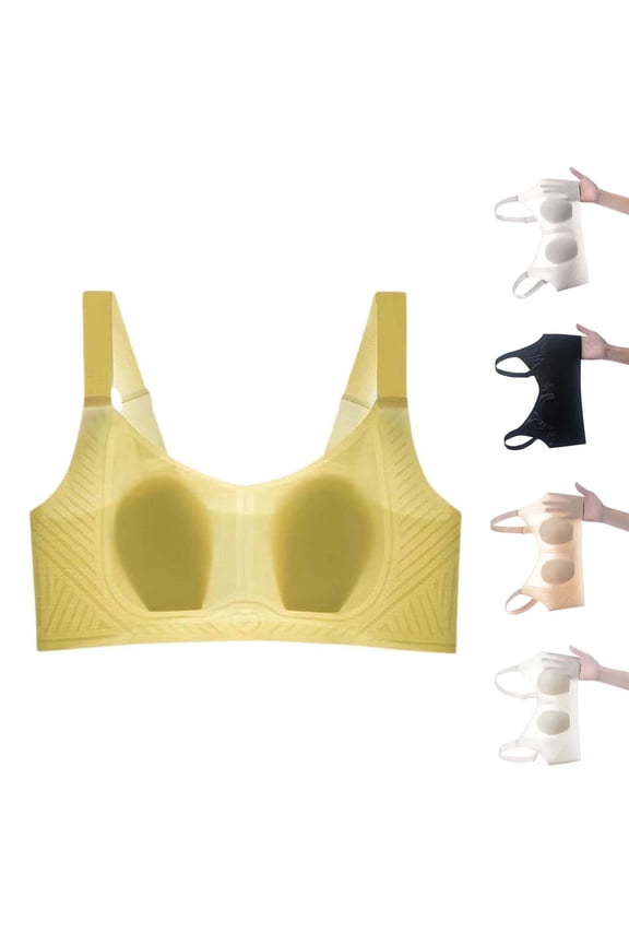 Women Bras Thin Seamless Rabbit Ear Bra Breathable Push Up Soft Support Minimizing Summer Beige L