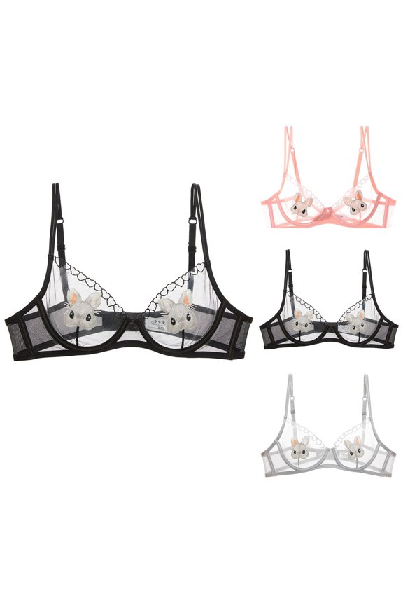 Women Bras Underwear Pure Desire Rabbit Lace Bra Big Breasts Appear Small Pink 38