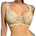 thumbnail image 1 of Women Bras Woman Ladies Bra Without Underwire Vest Large Lace Size Lingerie Bras V-Neck Convertible Bra Feature Hook and Eye Closure Push-up Bra Style Y-104 , Beige XL, 1 of 4