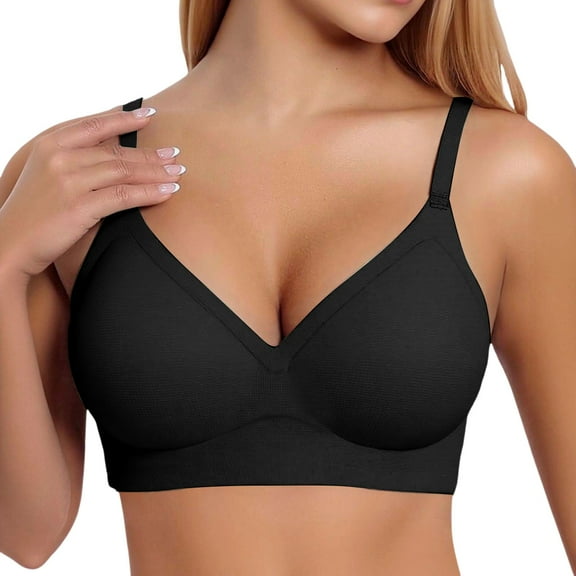 Women Bras Women's Comfortable Seamless Bra For Everyday Wear 4 3 Hook Back Closure Pure Color Casual Underwire Support Bras Black M