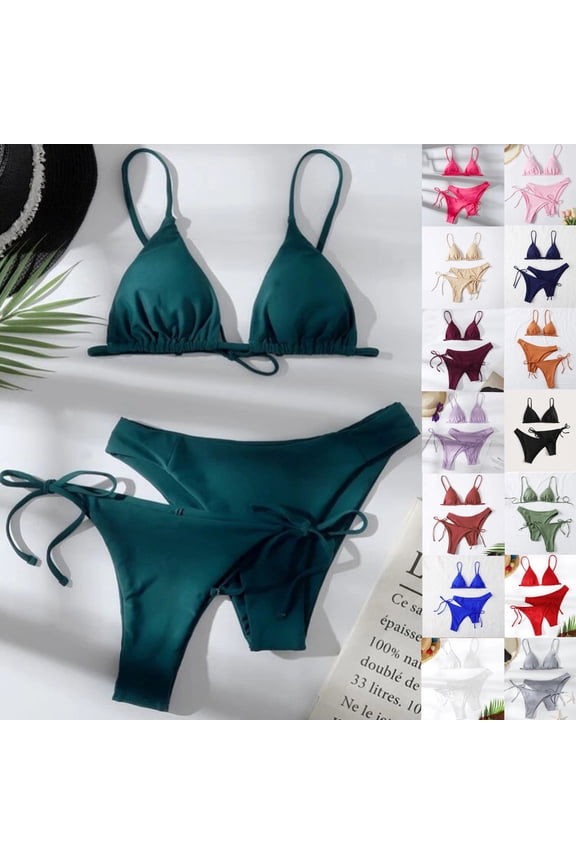 Women Brazilian Bikini 2 Piece Spaghetti Strap Top Thong Swimsuit Bathing Suit