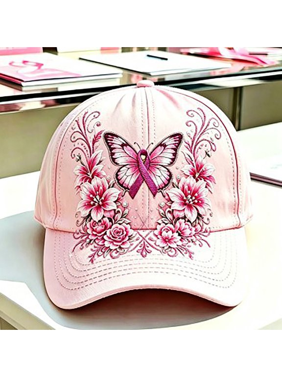 Women Breast Cancer Awareness Ribbon Wing Baseball Cap Adjustable Strap Casual Outdoor Sun Dad Hat Multiple Awareness Pattern Options