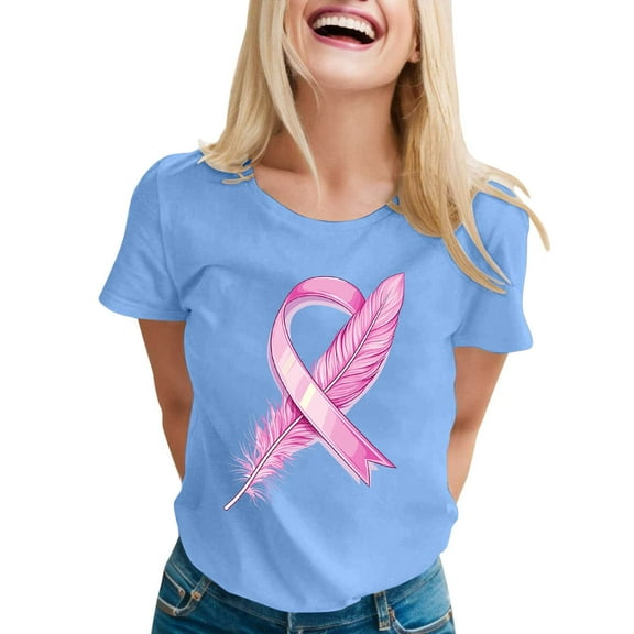 Women Cancer Awareness Shirts Cute Summer Graphic Shirts Vintage Boho Flowers Short Sleeve T Shirt Cancer Care Short Sleeve Tee Top (Blue, S)