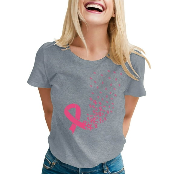 Women Cancer Awareness Shirts in October We Wear Pink Shirt Pink Ribbon Hope T Shirt Cancer Care Gifts Cancer Survivor Tee Tops (Grey, XXL)