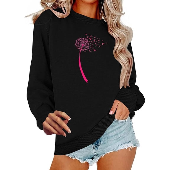 Women Breast Cancer Awareness Sweatshirt Pink Ribbon Floral Graphic Long Sleeve Shirt Support Survivor Crewneck