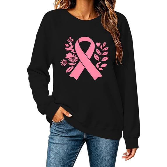 Women Breast Cancer Awareness Sweatshirt Pink Ribbon Graphic Long Sleeve Pullover Tops