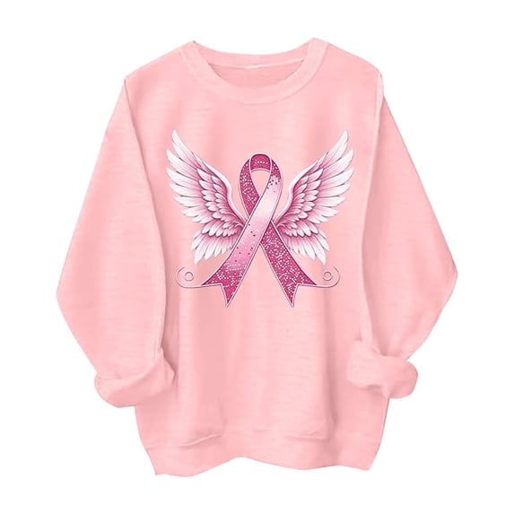 Women Breast Cancer Awareness Sweatshirt Pink Ribbon Graphic Long Sleeve Pullover Tops