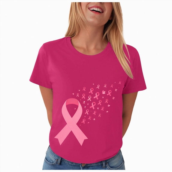 Women Breast Cancer Print T Shirt Short Sleeve Women Short Sleeve Round Neck Tee Womens Basic T Shirts Tops