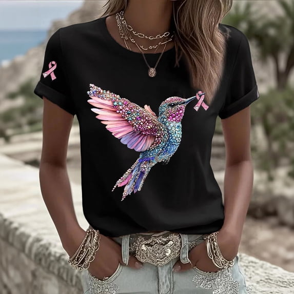 Women Breast Cancer Shirt Pink Ribbon Tees Short Sleeve Crewneck Tops Breast Cancer Awareness Tshirt Soft Breast Cancer Support Pink Ribbon Clothes