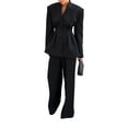 thumbnail image 1 of Women Breasted Blazer Pants Suit 2 Piece Outfits Casual Long Sleeve Blazer Set for Work Business Black L, 1 of 9