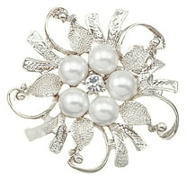 Women Breastpin Elegant No Deformation Flower Rhinestone Faux Pearl Brooch Pin for Party Dating