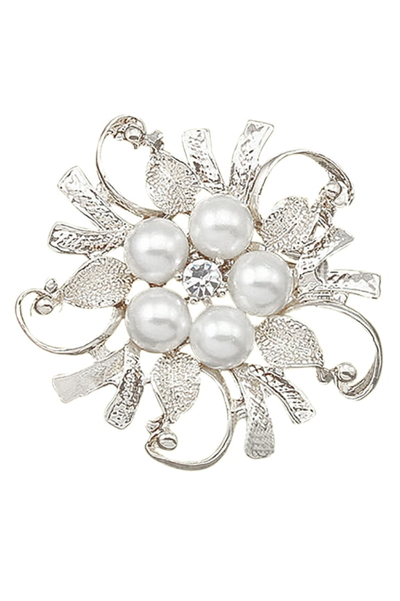 Women Breastpin Elegant No Deformation Flower Rhinestone Faux Pearl Brooch Pin for Party Dating